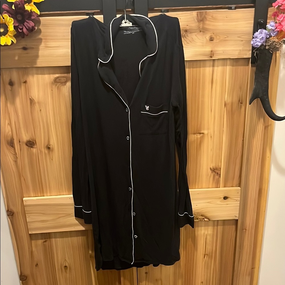 Victoria's Secret Black Nightgown with Button Front Pink Trim - see description